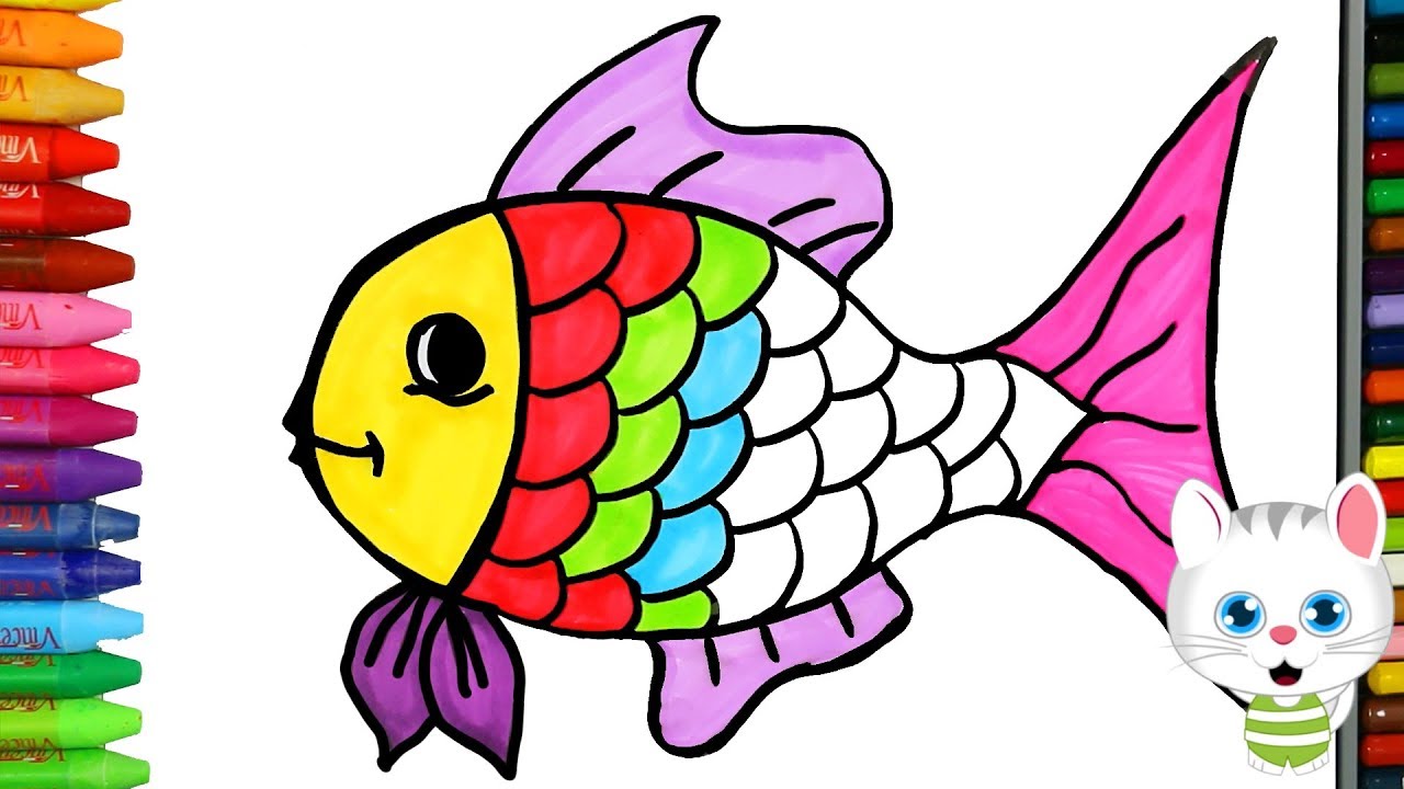 Cómo Dibujar y Colorear pescado | Dibujos Para Niños con Mimi | Aprender Colores