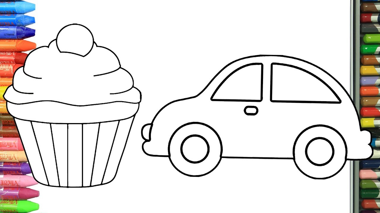 Cómo Dibujar y Colorear torta de la taza y carros | Dibujos Para Niños | Aprender Colores