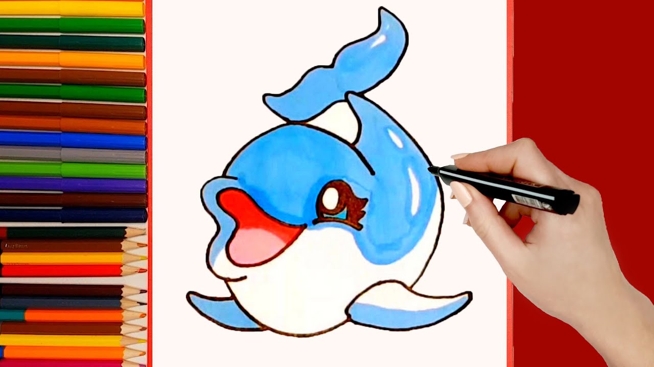Cómo dibujar un Delfin Kawaii Fácil Paso a Paso 🐬 Como dibujar y pintar animales kawaii
