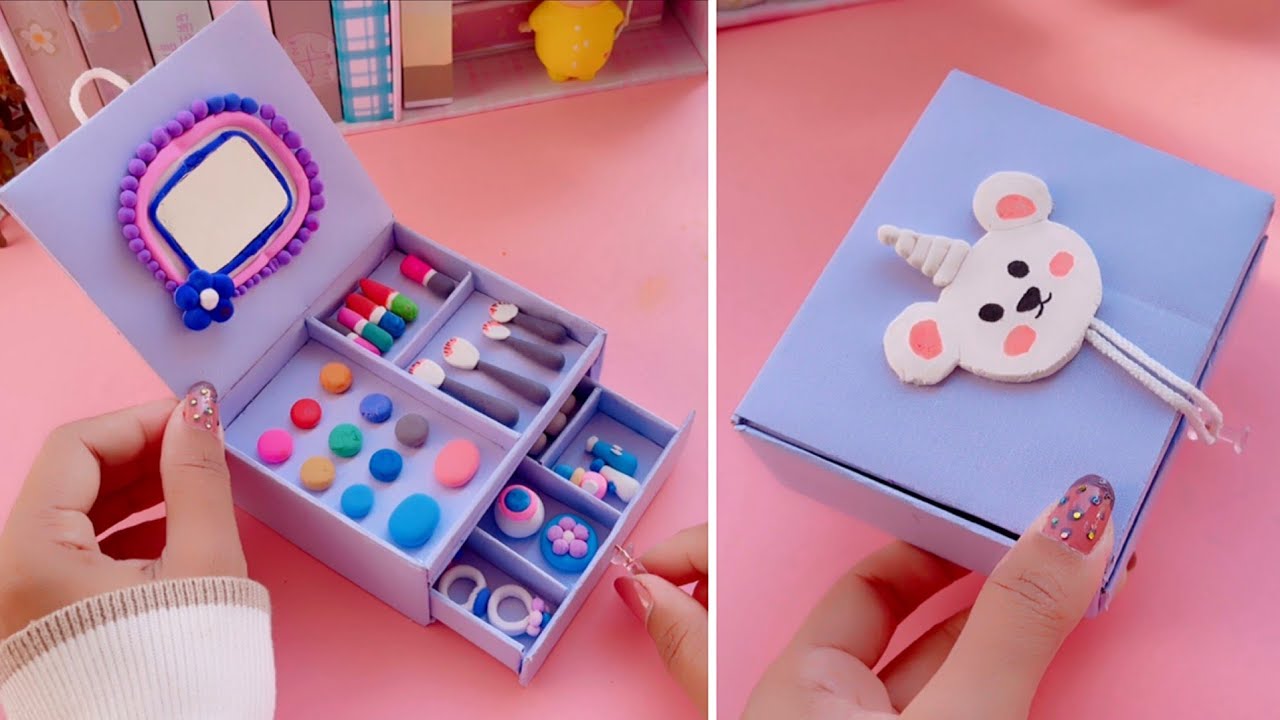 DIY Miniature Barbie Makeup kit Box | Clay Makeup Cosmetics ~ Lipstick, Eyeshadow, Mascara and more