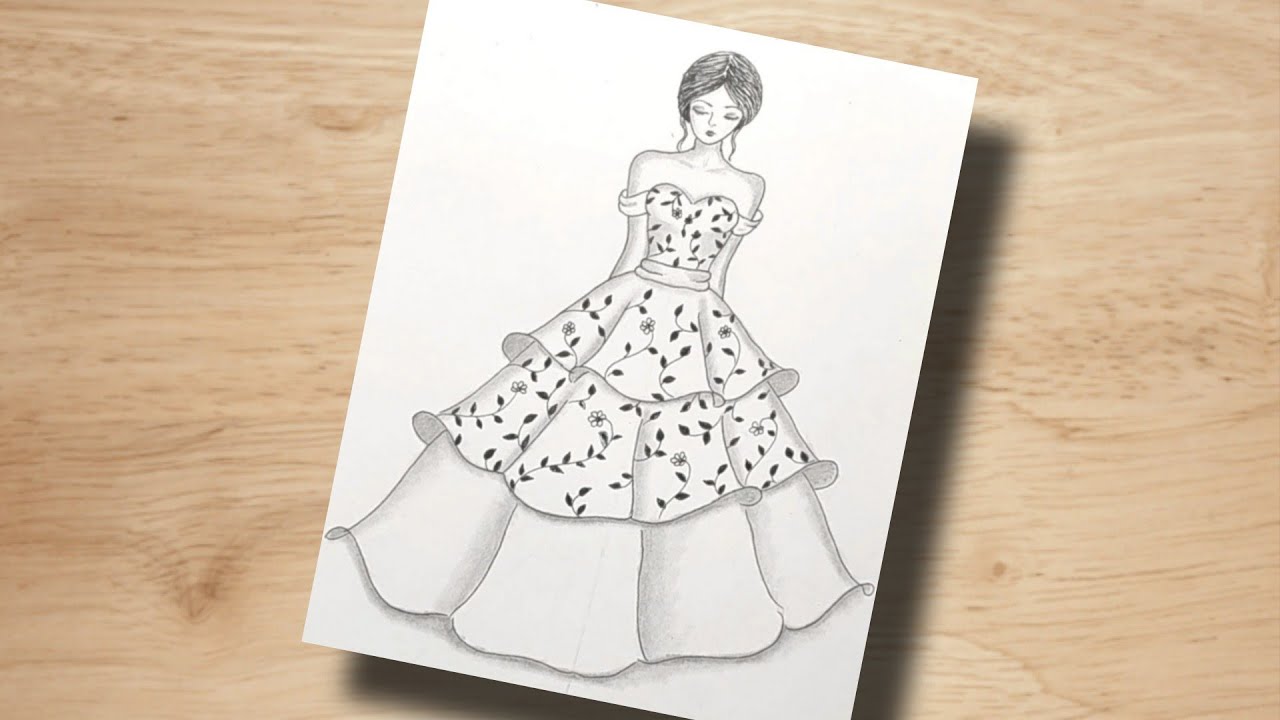 Easy pencil sketch of beautiful girl with beautiful dress Fashion