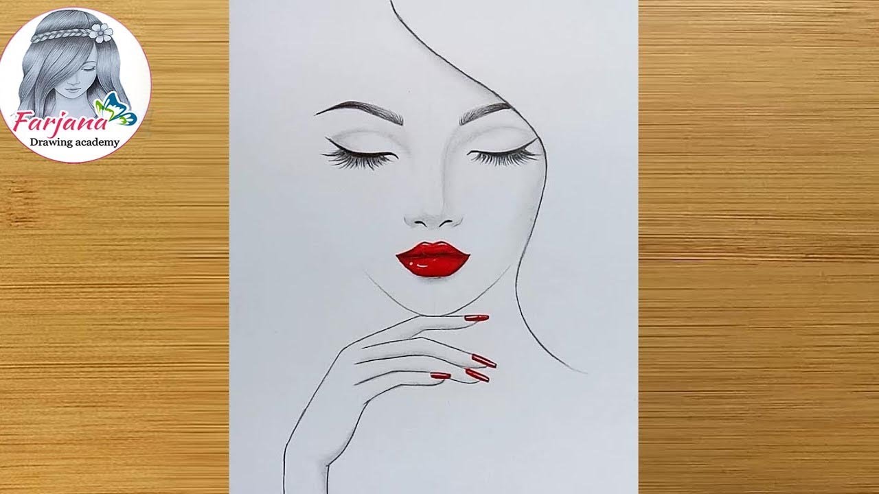 Easy way to draw a girl with red lips || Pencil Sketch || Girl Drawing ...