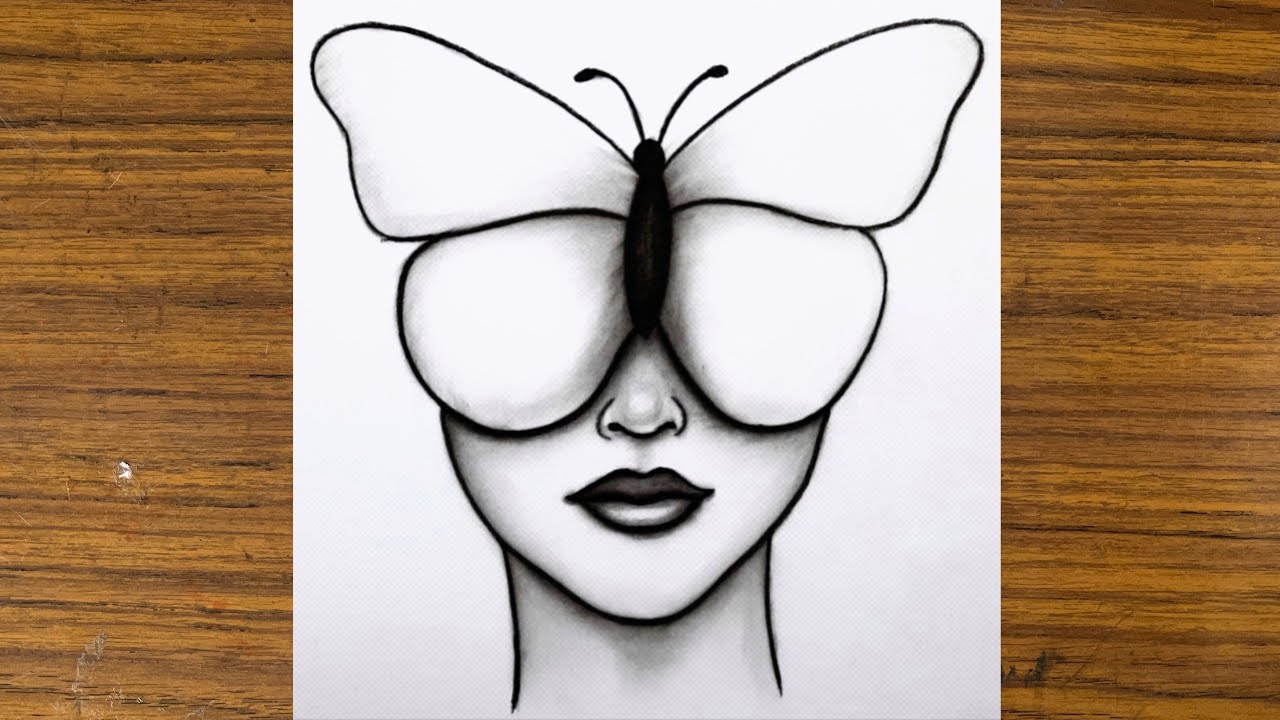 Girl with butterfly face drawing || Easy pencil drawings || Easy girl drawing for beginners