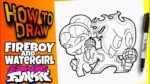 HOW TO DRAW FIREBOY AND WATERGIRL FROM FRIDAY NIGHT FUNKIN | como dibujar a fireboy y watergirl