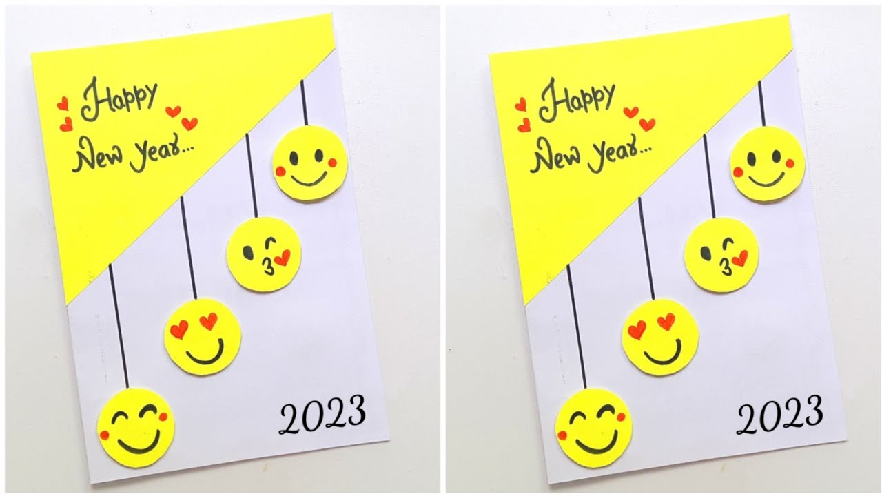 Happy Newyear Card 2023  Emoji Style Newyear Card Making • Easy happy newyear greeting card 2023