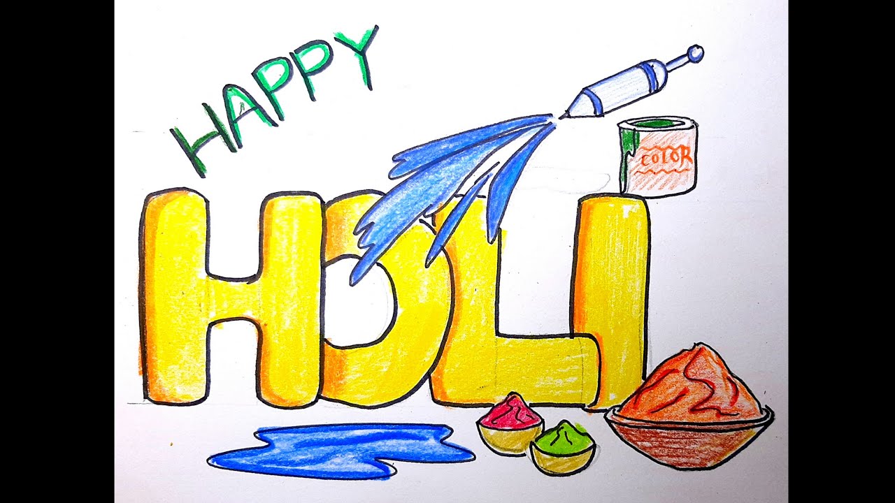 Holi drawing easy with pencil color