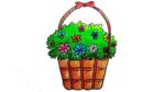 How To Draw Flower Basket Step By Step