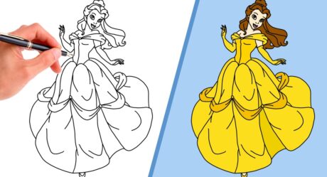 How To Draw PRINCESS BELLE FROM BEAUTY AND THE BEAST | BELLE IN HER YELLOW DRESS