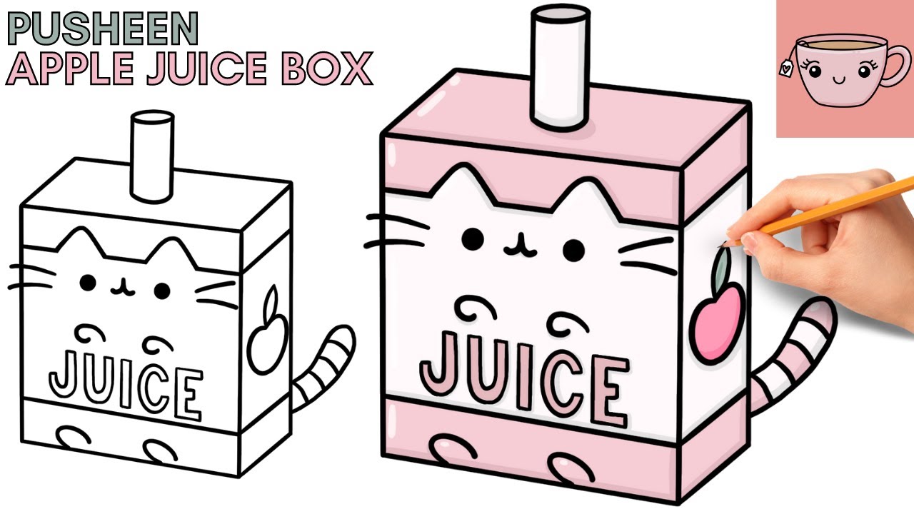 How To Draw Pusheen Cat - Apple Juice Box | Cute Easy Step By Step Drawing Tutorial