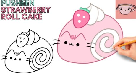 How To Draw Pusheen Cat – Strawberry Roll Cake | Cute Easy Step By Step Drawing Tutorial