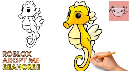 Cómo dibujar Seahorse Adopt Me Ocean Eggs Pet | Roblox | Lindo tutorial de dibujo paso a paso
