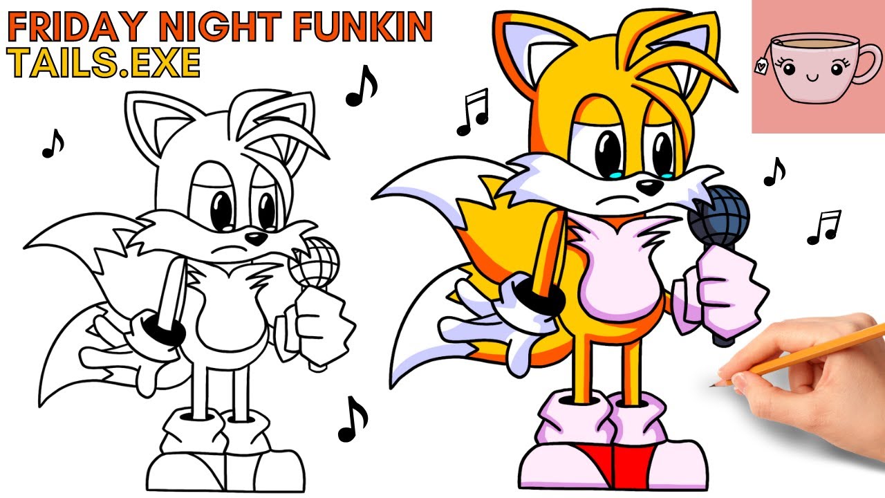 How To Draw Tails .Exe Friday Night Funkin Mod FNF Step By Step