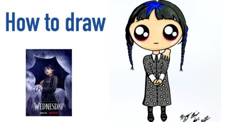 How to Draw Cute Wednesday Addams from Netflix Series EASY by Happy Drawings
