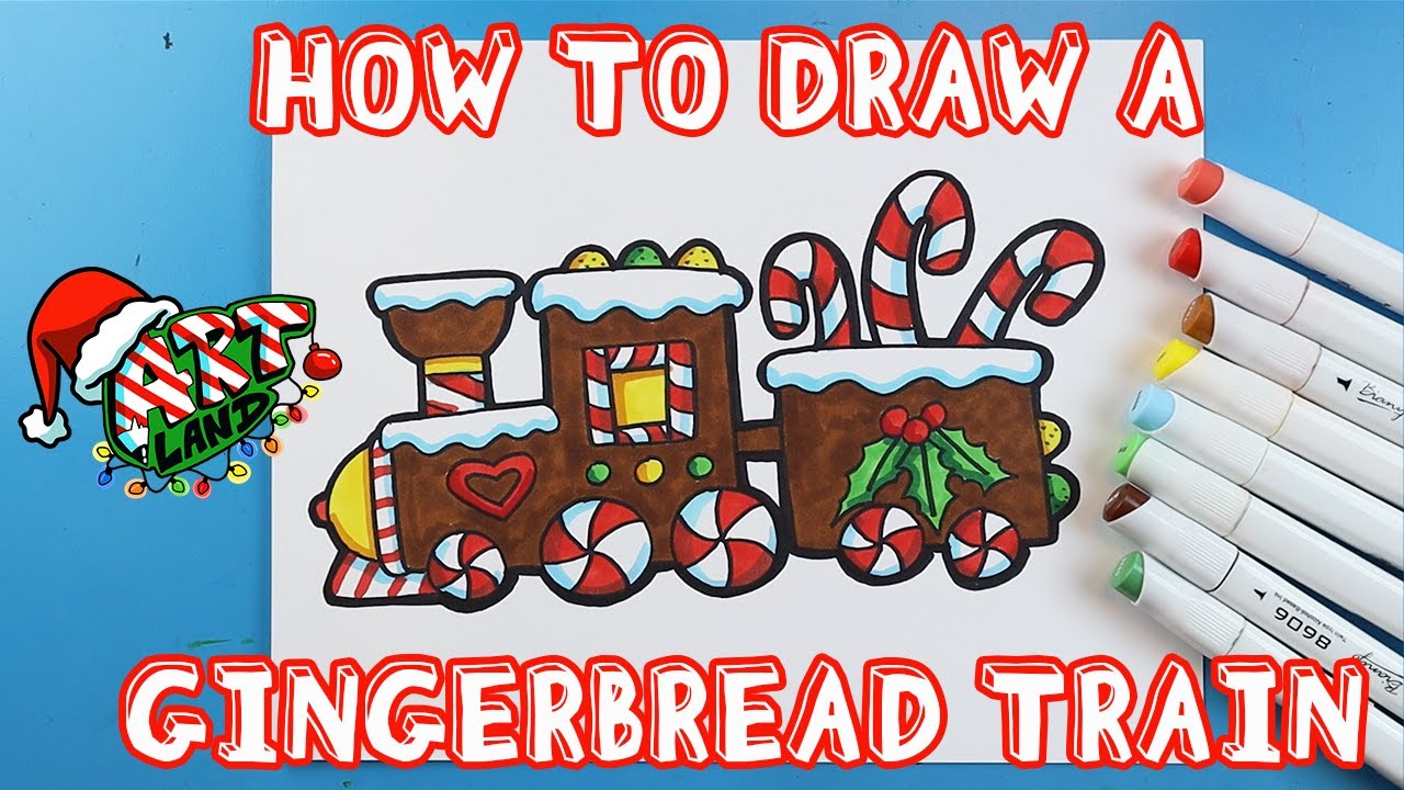 How to Draw a GINGERBREAD TRAIN!!!