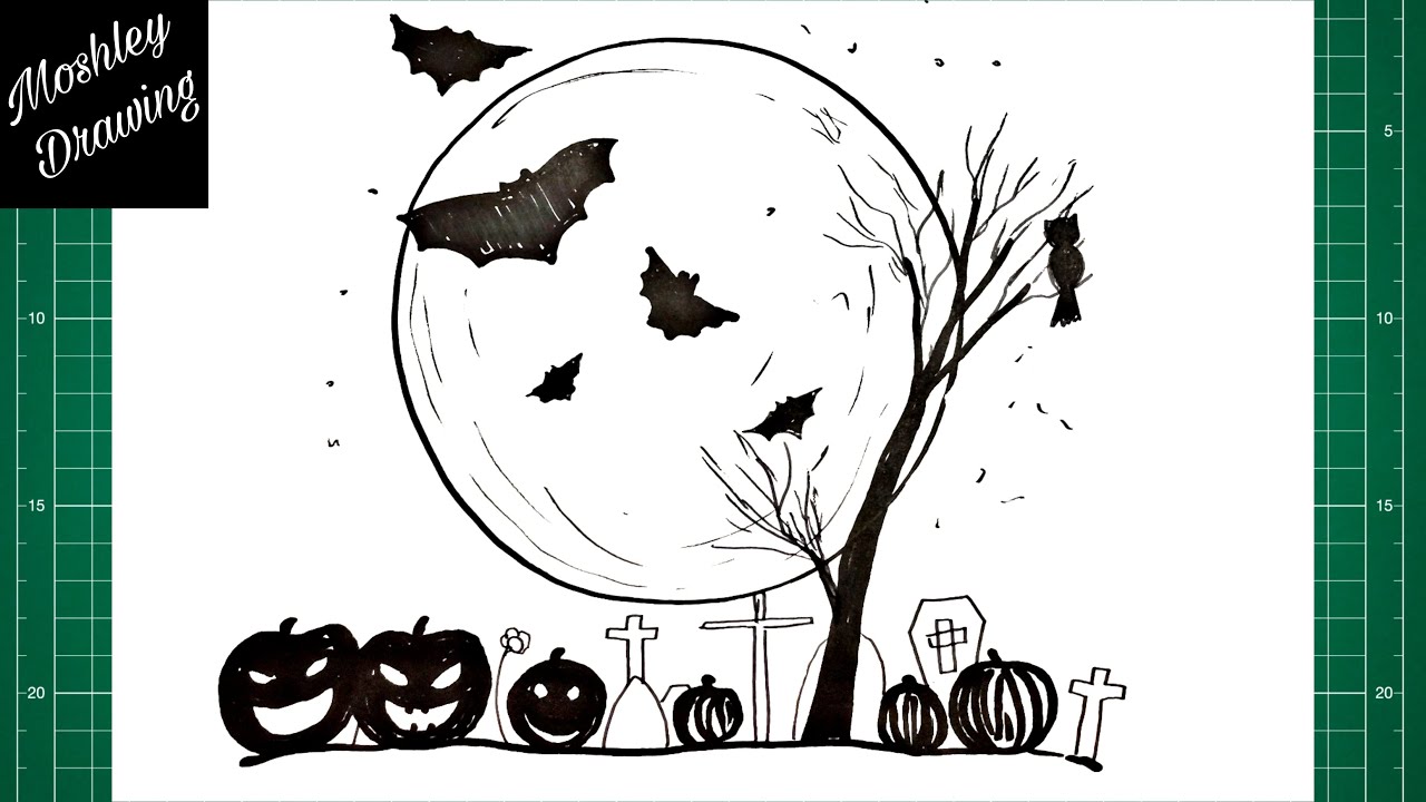 How to Draw a Halloween Moon Halloween Drawings