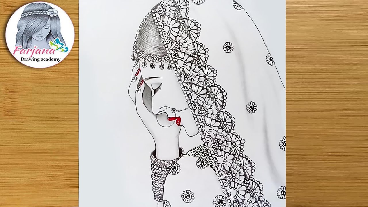 How to Draw a Traditional Bride - Pencil Sketch Tutorial || Mandala art of an Indian bride