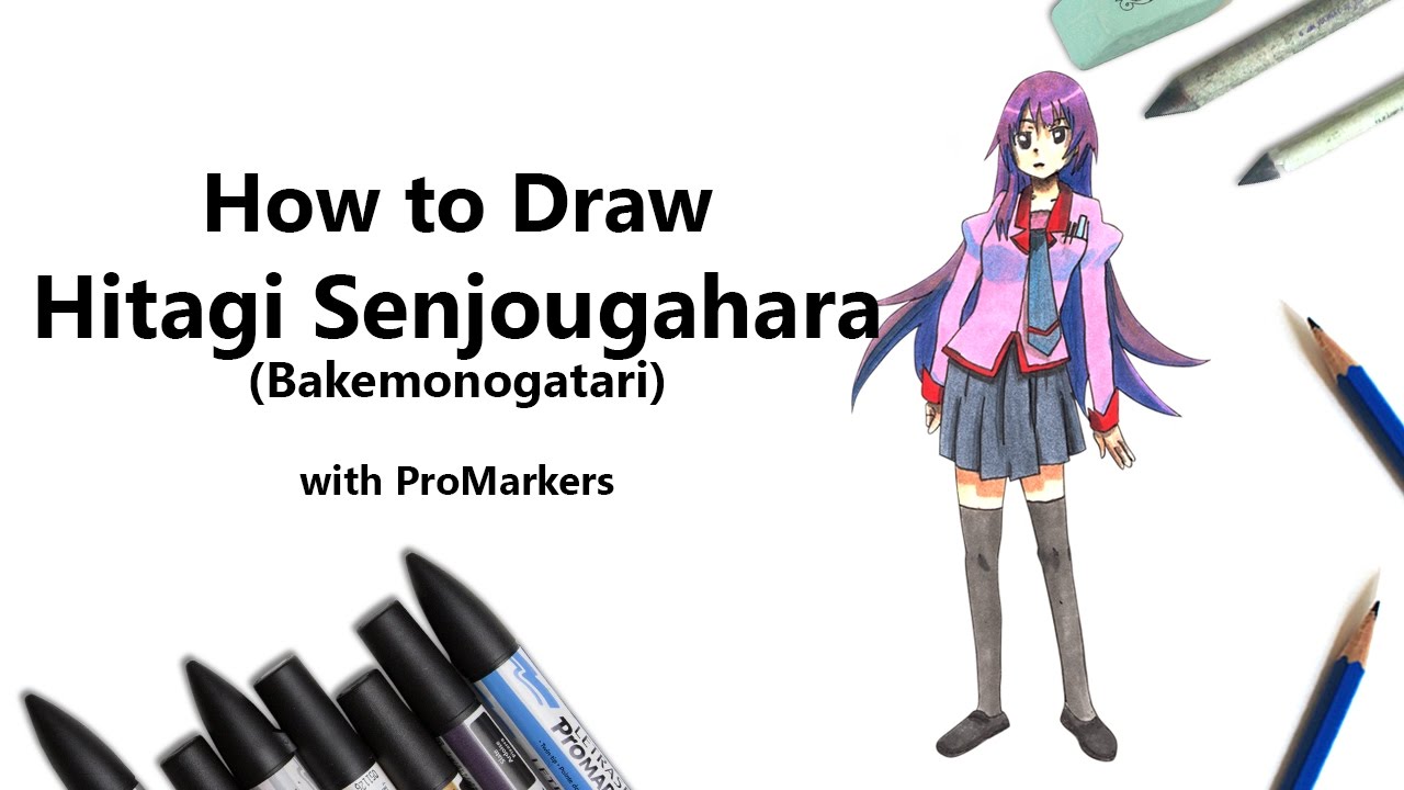 How to Draw and Color Hitagi Senjougahara from Bakemonogatari with ProMarkers [Speed Drawing]