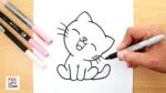 How to draw Cute KITTEN Meowing | Cómo dibujar un Gatito maullando