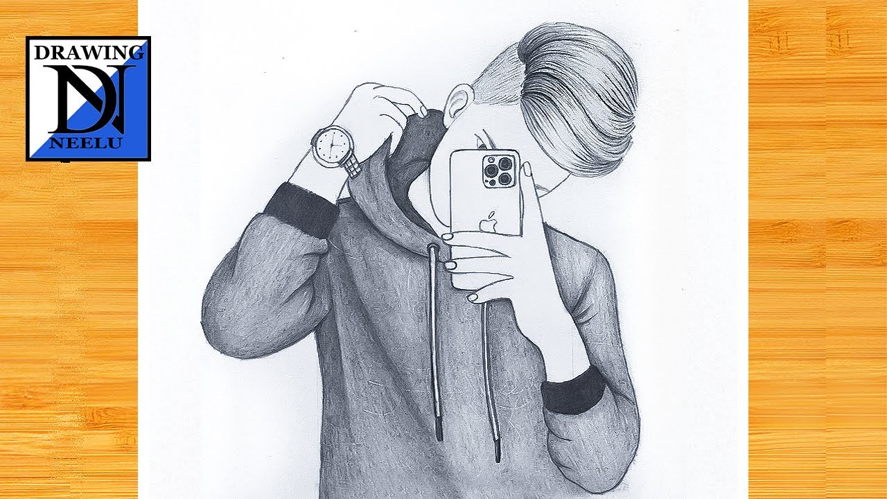 How to draw a Boy taking selfie Boy selfie Poses Pencil sketch for