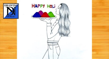 How to draw a Girl Celebrate Holi Festival || Pencil sketch for beginner | Easy holi drawing | #holi