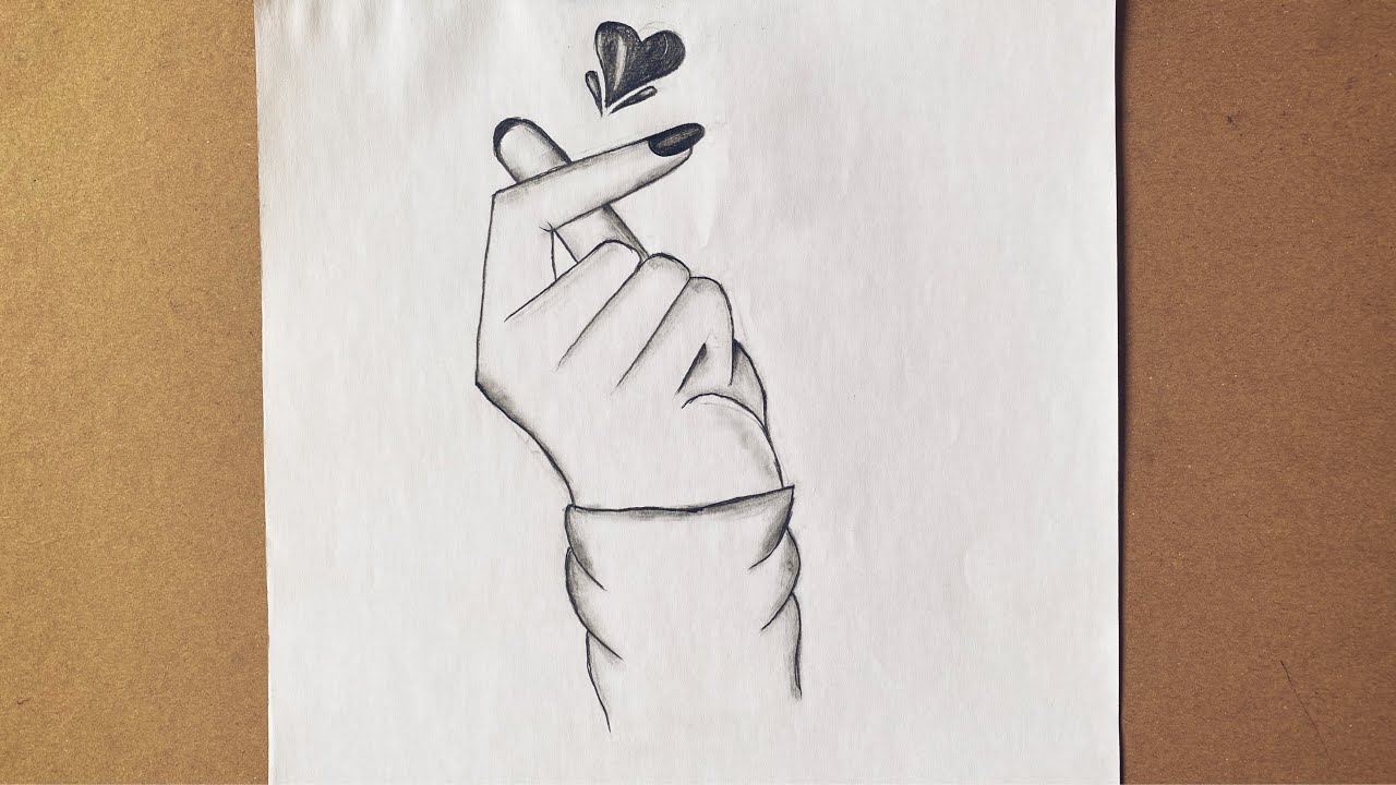 How to draw a Tumblr Korean Heart Easy || تعليم رسم يد وقلب الحركة الكورية خطوة بخطوة || رسم سھل