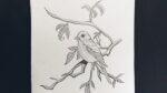 How to draw a bird sitting on a branch easy step by step