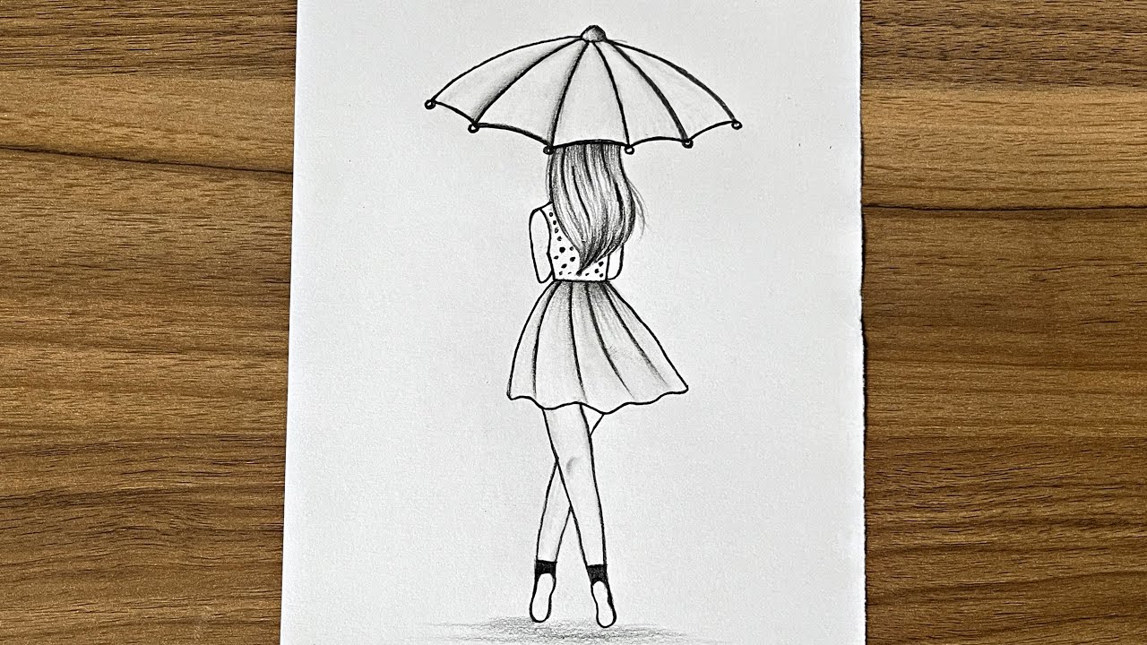 How to draw a girl with umbrella step by step | Easy drawing for girls step by step | Pencil drawing