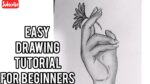 How to draw a hand with a flower easy step by step