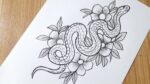 How to draw a snake with flowers || Snake tattoo || Tattoo drawing tutorial