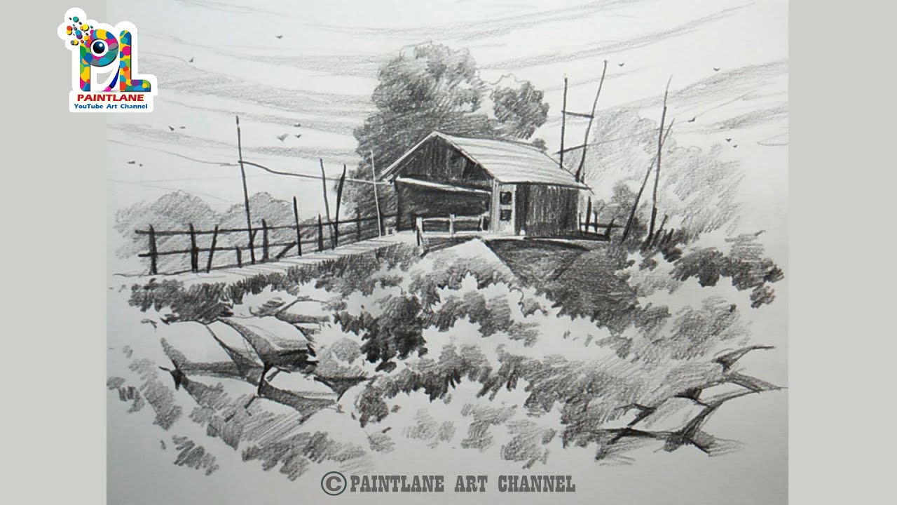 Learn To Draw and Shade A Simple Upland Scenery | Easy Pencil Art
