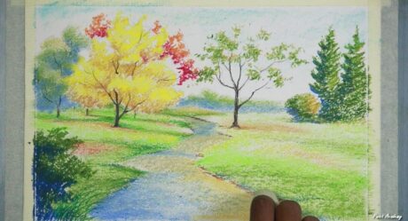 Painting An Autumn Scene in Oil Pastel step by step | Tutorial-3