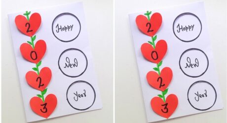 Red Heart Happy Newyear Card Making • easy handmade card for newyear 2023 • New Year Card 2023