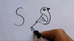 S"den kuş çizimi / Kolay çizimler / Kolay hayvan çizimleri / Çocuklar için çizim ve boyama videosu