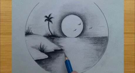 Very easy and beautiful sunrise scenery drawing for beginners / Drawing step by step