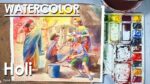Watercolor Painting | A Composition on Holi (Festival of Colors) | step by step | Artist : Supriyo