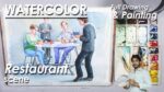 Watercolor Restaurant Scene Painting | Watercolor Composition | step by step Drawing & Painting