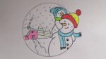 Yeni yıl resmi çizimi / Kış resmi çizimi / Görsel sanatlar dersi etkinlikleri / Kardan adam çizimi