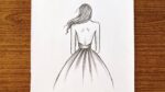 how to draw a girl with beautiful dress for beginners // pencil sketch step by step