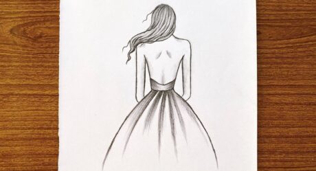 cómo dibujar una niña con hermoso vestido para principiantes // boceto a lápiz paso a paso