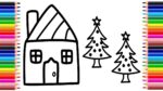 kids drawing - How do you draw a Christmas house - Learning Videos for kids