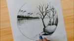 satisfying Nature scenery drawing with charcoal and graphite pencil / easy landscape to draw