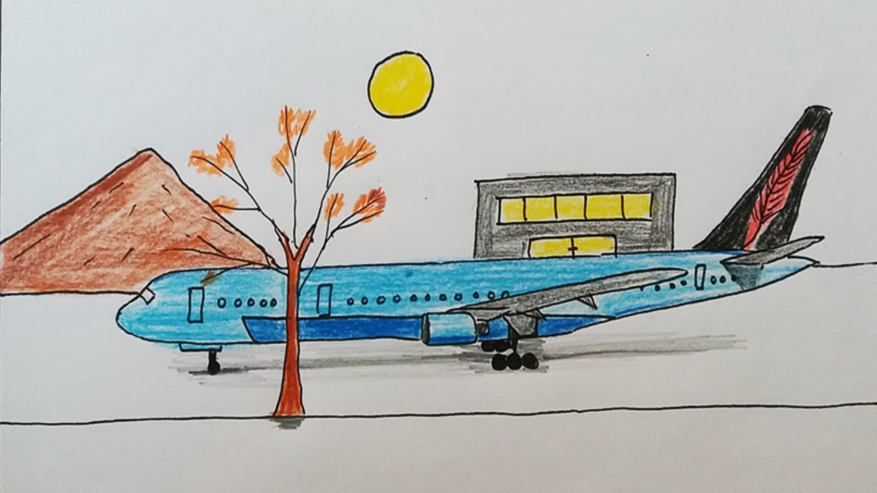 Aeroplane Drawing And Colouring For Kids | Let’s learn How To Draw Airport For Kids