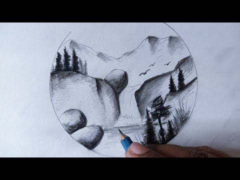 Artistic Waterfall scenery drawing step by step