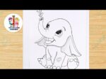 Baby elephant playing with waters pencildrawing@Taposhi kids academy