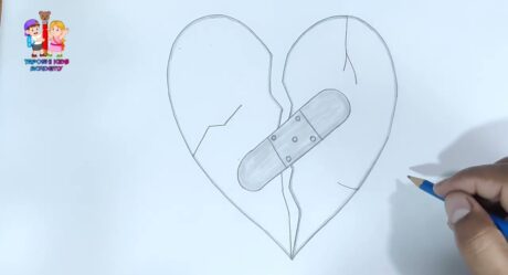 Dessin au crayon d’amour brisé de bandage | coeur brisé