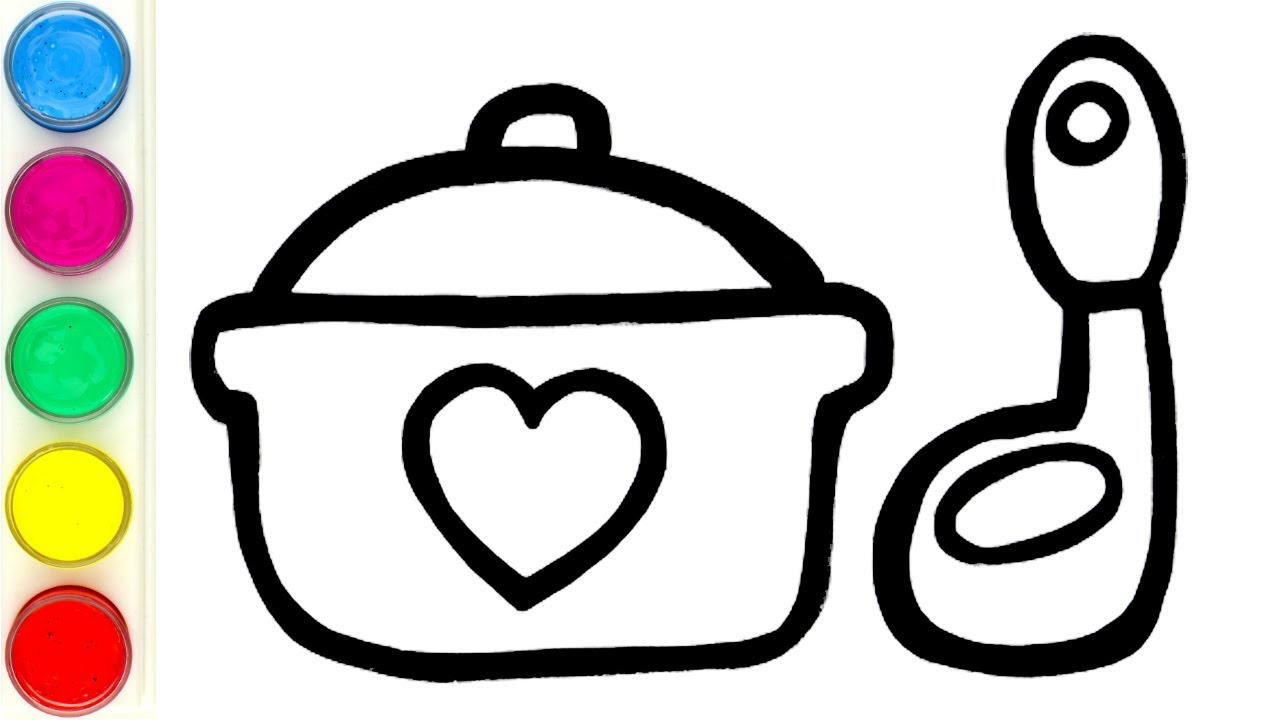 Bolalar uchun chelakli qozon rasmini chizish | Draw a picture of a pot with ladle for kids