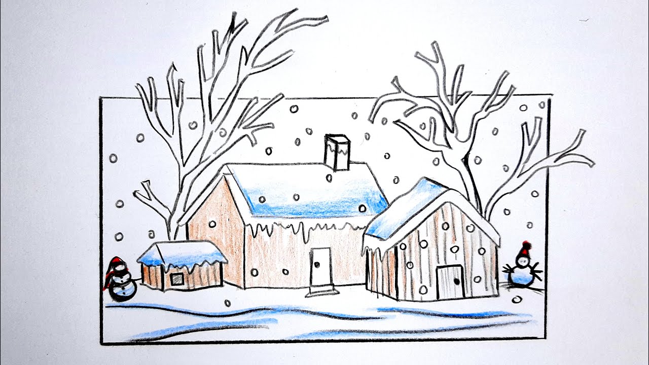 Christmas scenery drawing easy / Easy scenery drawing with pencil