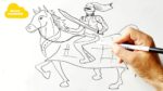 Comment dessiner un chevalier sur son cheval dessin facile