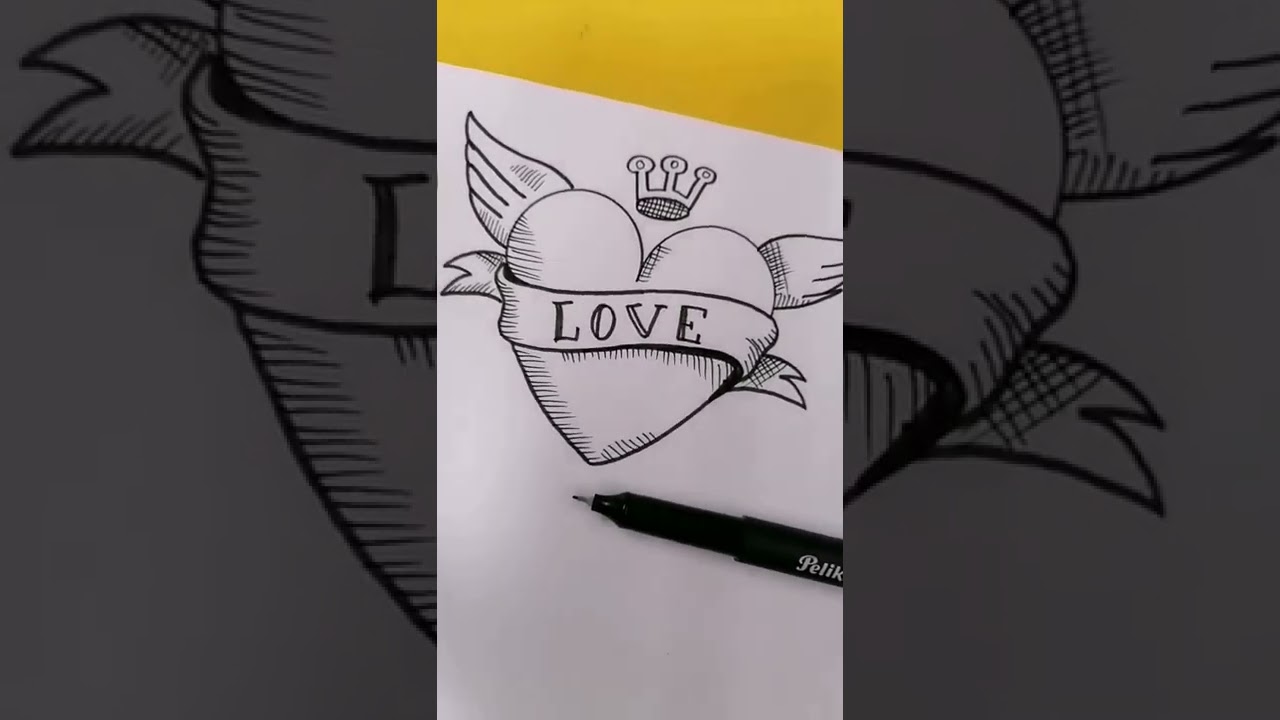 Como Dibujar un Corazón con Alas y líneas