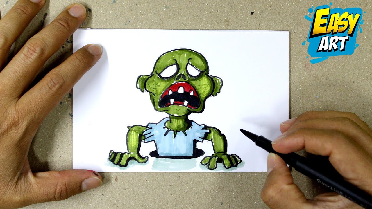 Como Dibujar un Zombie en 3D - Dibujos 3D - How to Draw a Zombie in 3D - Easy Art